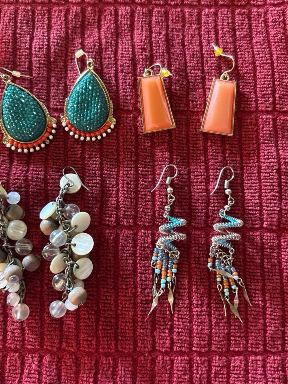 Handmade Teardrop Turquoise & Coral Bead Earrings - Women Jewelry